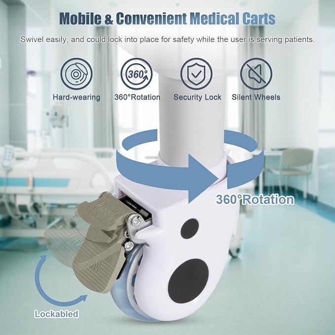 Medical Carts with Wheels 2 Tier Mobile Esthetician Cart 220 LBS Load Hospital Trolley Cart for Ultrasound Scanner Utility Cart with Bucket Sharp Box Storage Basket for Beauty Salon Dental Clinic Home