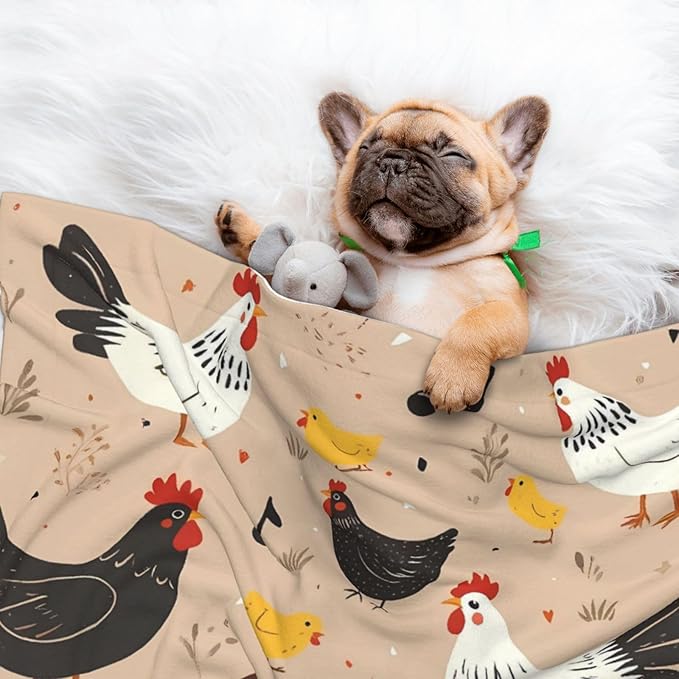 Chicken Print Soft Plush Pet Blanket, Washable Dog Blanket, Cat Fleece Throw, Puppy Bed Crate Mat & Sofa Couch Protector - Medium