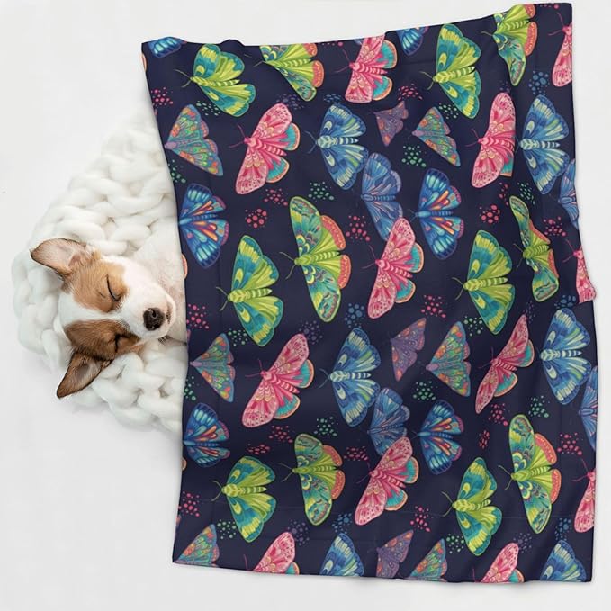 Two Sided Plush Pet Blanket for Warmth Comfort, Colorful Butterflies, Reversible Throw with Cozy Nubby Side for Chilly Nights Napping Spots Around House