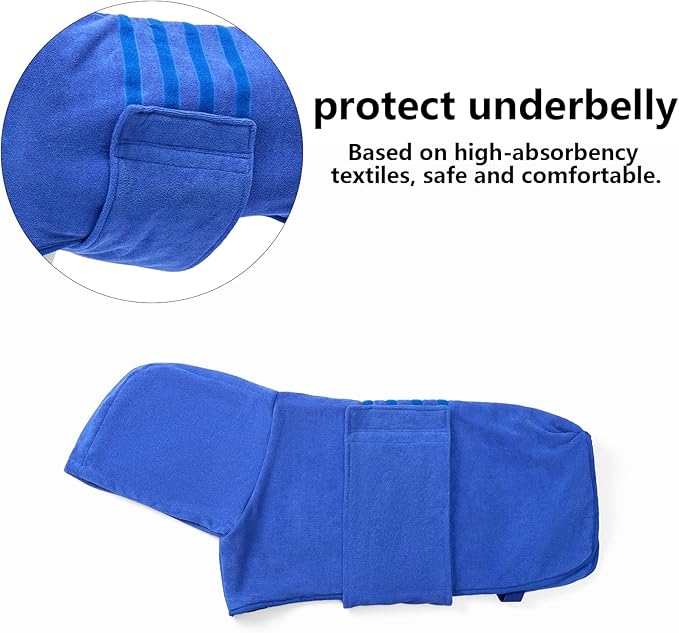 Geyecete Dog Drying Coats with Hood - Absorbent Robe Dry Fast Dog Towel - Microfibre Fast Drying Super Absorbent - Blue - S
