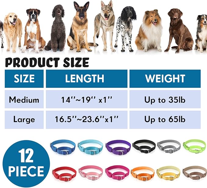 Cunno 12 Pcs Martingale Collar for Medium Dogs Reflective Dog Collar with Durable Metal Buckle Adjustable Nylon Pet Prevent Slipping Out for Pupplies, 12 Colors(Medium)