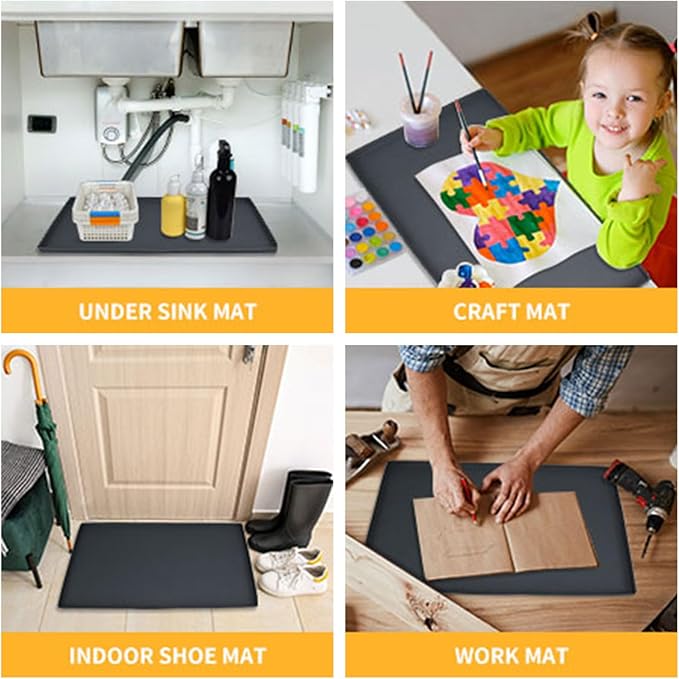 Dog Food Mat,Silicone Waterproof Food Tray,Non Slip Pet Bowl Mats Placemat,0.6" Raised Edge,Suitable for Most Small and Medium Sized Pets,24" x 16"