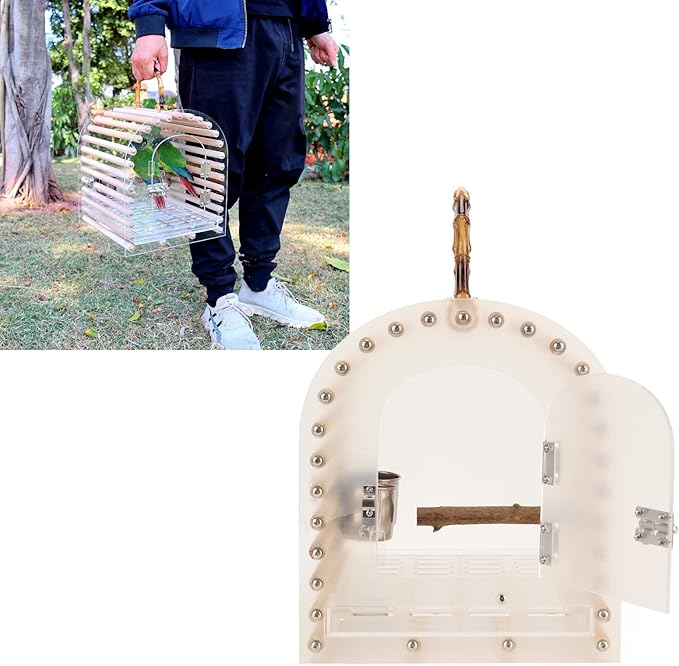 Gonetre Portable Bird Cage Portable Travel Bird Carrier Portable Acrylic Bird Cage PortableCage Portable Bird Cage Escape Proof Circular Arc Small Transparent Acrylic Travel Bird Carrier