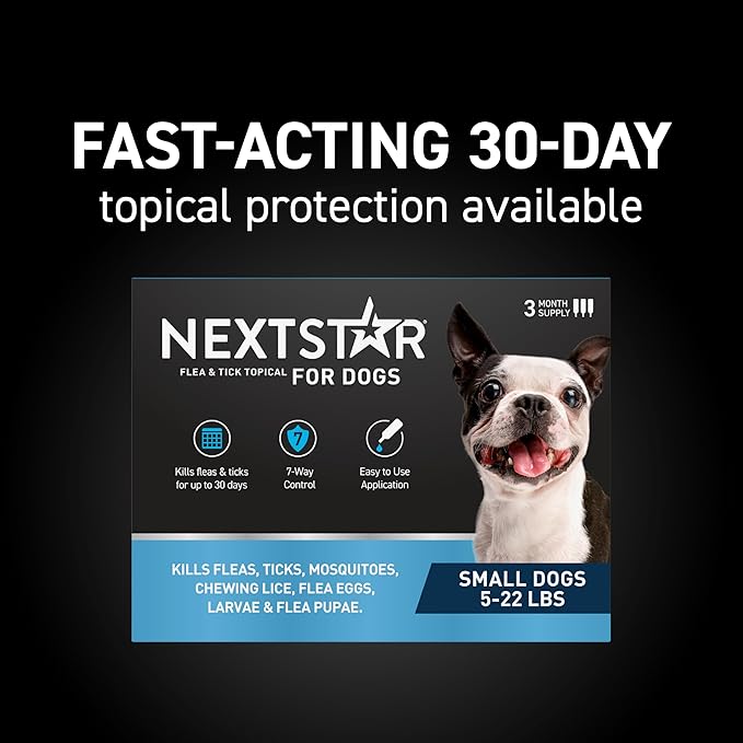 NEXTSTAR Flea and Tick Prevention for Dogs, Repellent & Control, Fast Acting Waterproof Topical Drops, Flea and Tick Prevention for Small Dogs, 3 Monthly Doses
