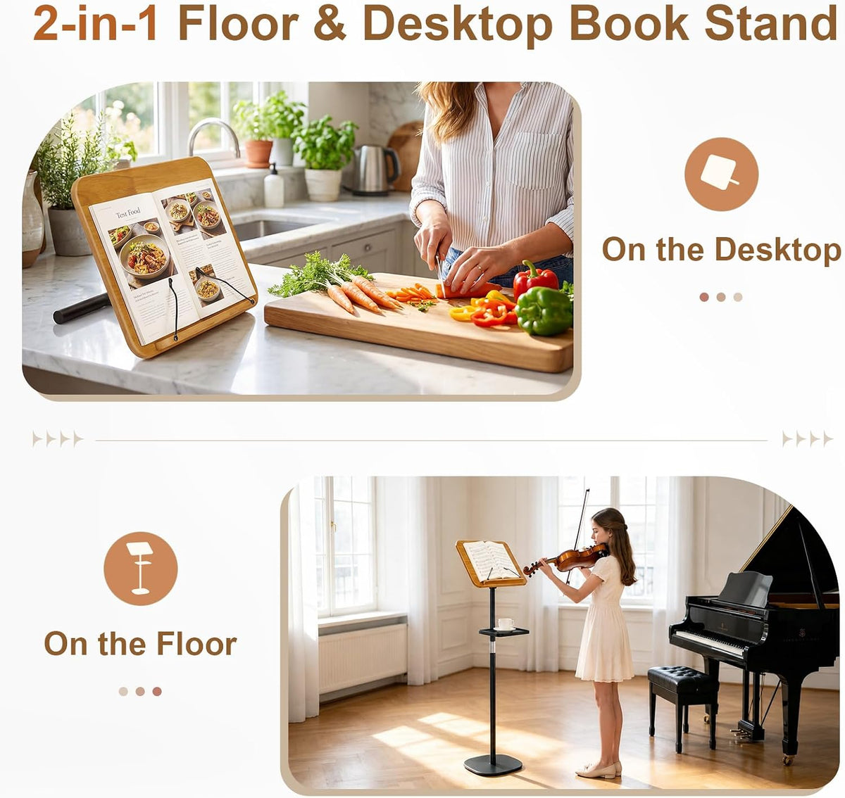 2-in-1 Floor & Desktop Music Book Stand, Adjustable Height 19.7-51.2 in