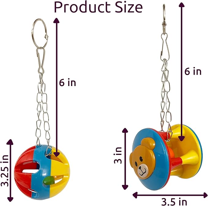 SIMENA Parrot Ball Toy with Bell, Cage Hanging Accessories for Medium to Large Birds, Interactive Toys for Birds, Cat Ball Toy (Globe, Set of 1)