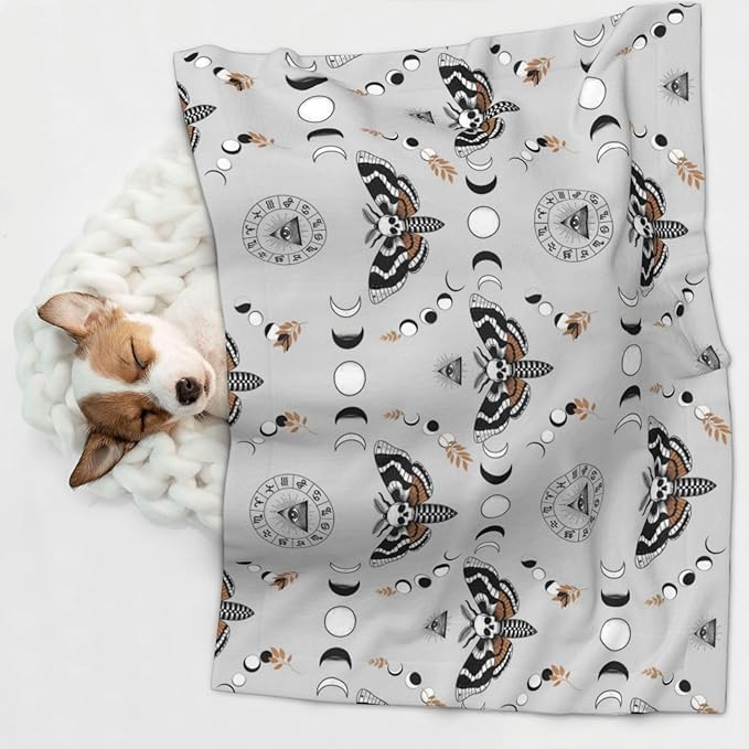 Reversible Plush Dot Pet Blanket for Dogs and Cats, Butterfly Dead Head Sun Moon, Ultra Soft Two Sided Design with Warm Fuzzy Side and Smooth Side for Comfort