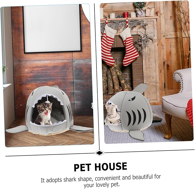 Sosoport Shark Design Pet Plush Bed House Nest Size s Grey for Dog Puppy Cat Soft Warm