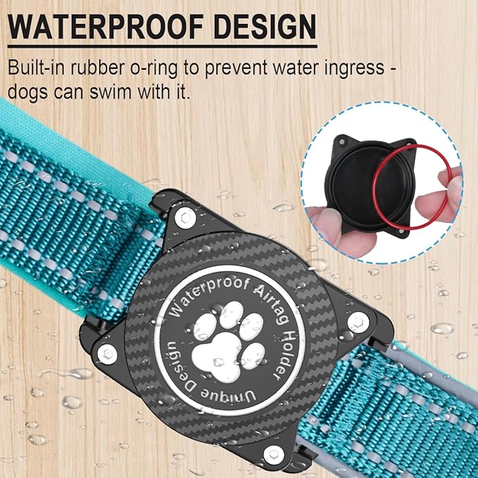 Airtag Dog Collar with Waterproof Air Tag Holder, Luminous Reflective, Soft Padded, Adjustable Nylon Pet Collar for Small Medium Large Heavy Duty Dogs,Blue, XL
