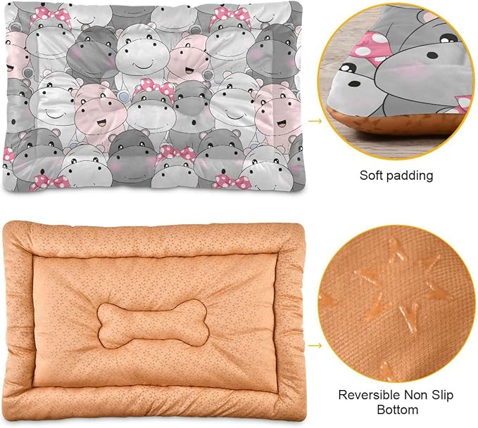 Pet Bed Hippo Cartoon Dog Bed Mat Absorbing Non Slip Pad Pet Sleeping Mat for Small, Medium, and Large Dogs Puppy Cat 36 in x 24 in
