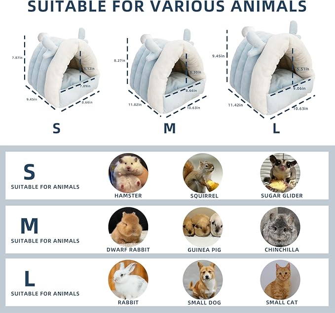 Guinea Pig Hideout, Warm Bed for Guinea Pig,Rabbits, Chinchillas, Cozy Small Animal Winter Shelter (Blue, Small)