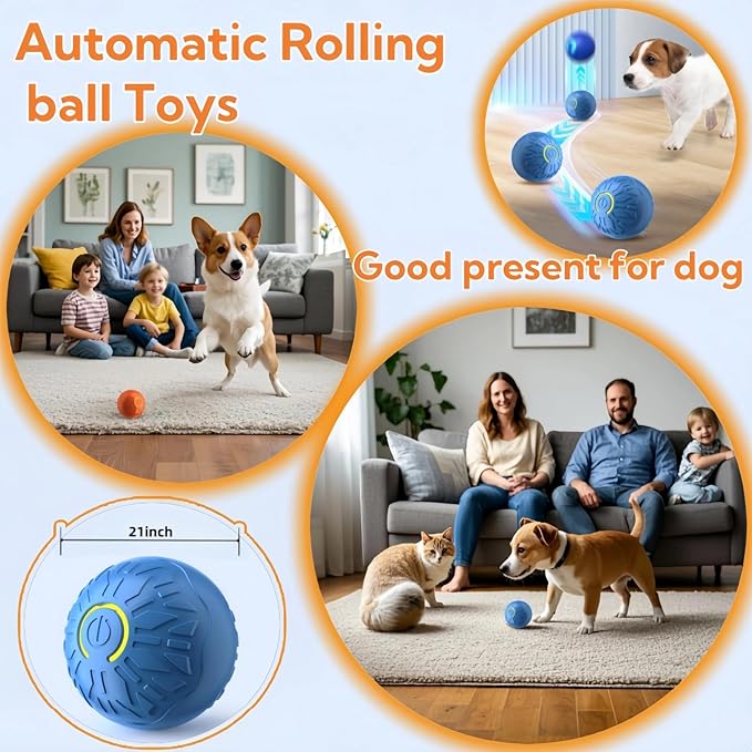 Interactive Dog Toys Dog Balls,Durable Motion Activated Automatic Rolling Ball Toys for/Small/Medium Dogs(Orange+Blue)