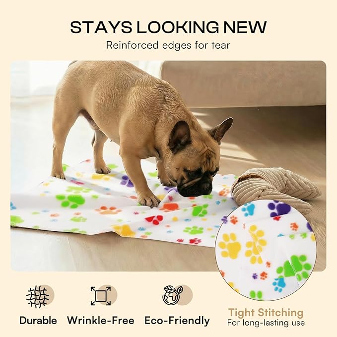 LINENLUX Cute Dog Blanket for Small Medium Dogs 6-Pack Soft Stretchy Fleece Blankets for Pet Cat Puppy Warm Wrinkle-Resistant Throw for Couch Bed Outdoor White 31x24 inch (Pack of 6)