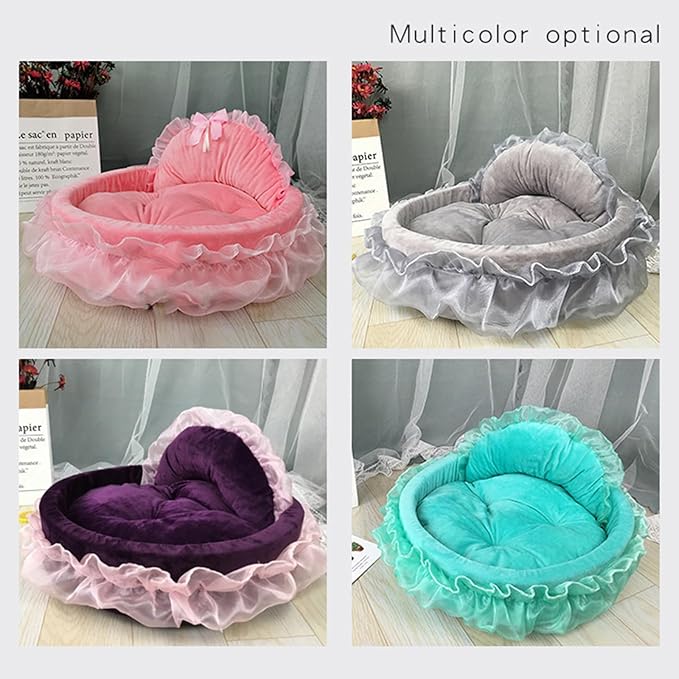 Dog Bed Stylish Lace Princess Nest for Small Puppy Kitten Ribbon Bowknot Princess Pet Bed with Detachable Cushion Pet Furniture