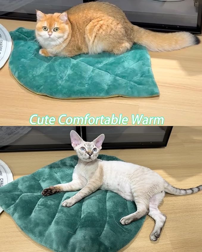 Cat Mat Self Warming Cat Bed 26"x20" Leaf Shaped Cotton Soft Warm Pet Pad Blanket for Indoor Bed Couch Sofa Floors Cat and Dog Warm Mattress (Green)