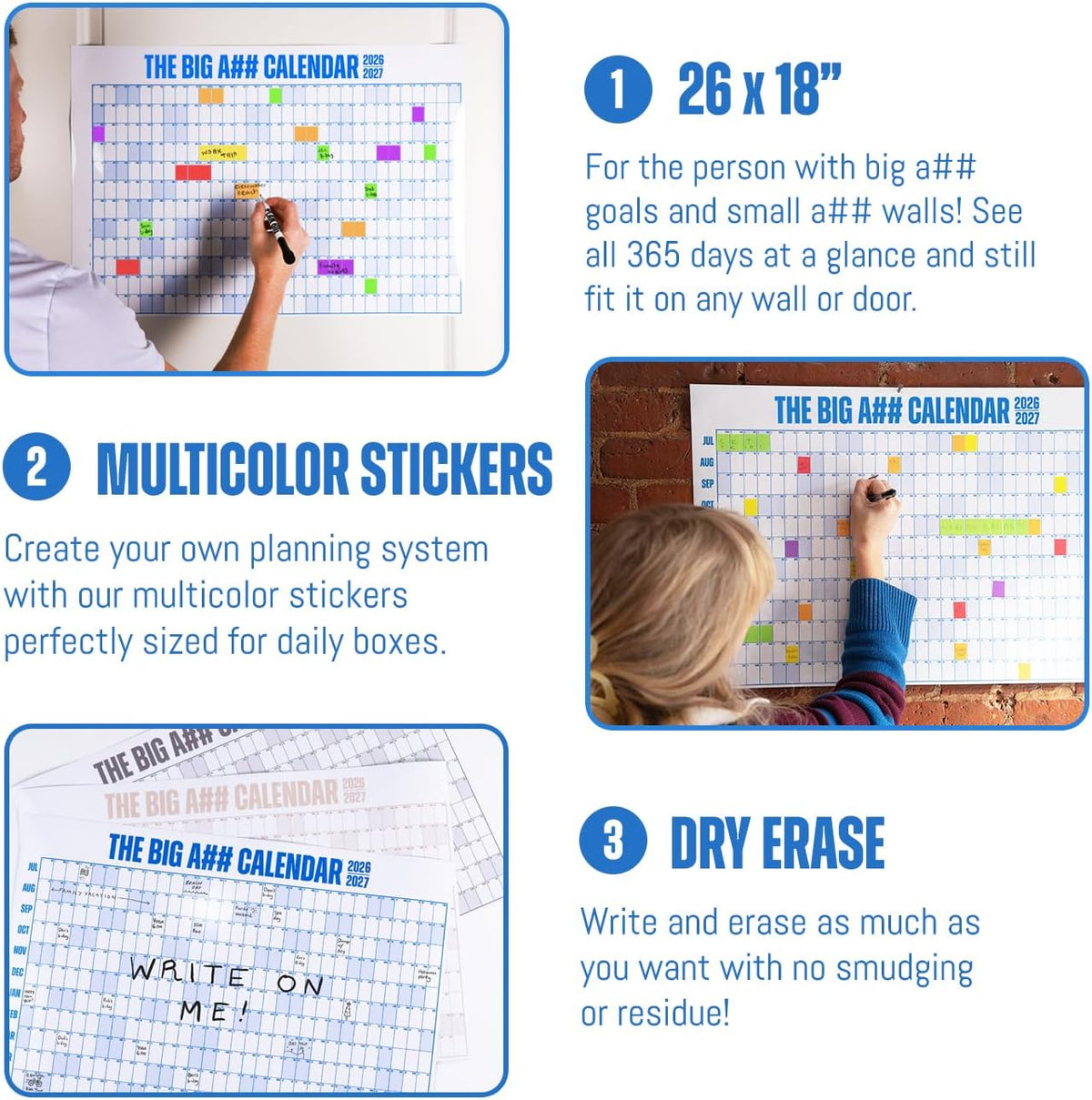Big A## Calendar - Mini 2026-2027 Dry-Erase Wall Calendar - Neu - 2x1.5 ft