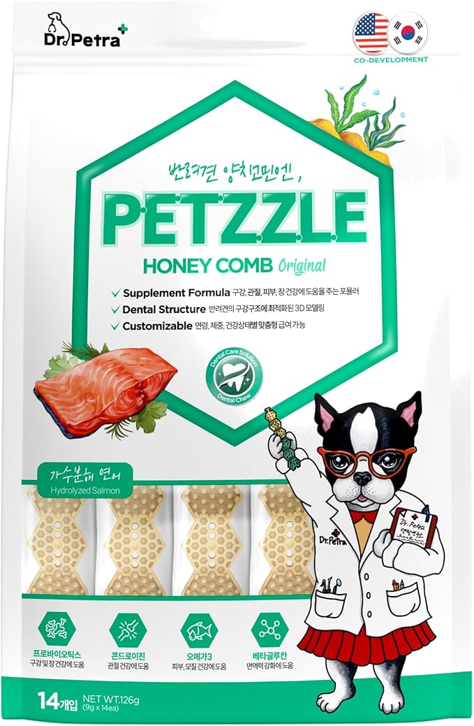 PETZZLE Honeycomb Original Dog Dental Chews, Treats, Dog Teeth Cleaning, Dental Care Snacks - Total Health & Dental Care (Hydrolyzed Salmon Flavor), 14 Treats (4.45 oz.)