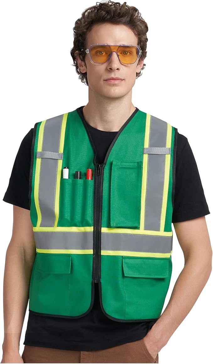 A-KSAFETY High Visibility Safety Vest for Men Women with Pockets and Zipper