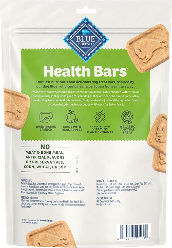 Blue Buffalo Health Bars Crunchy Dog Biscuits, Oven-Baked with Natural Ingredients, Apples & Yogurt, 16-oz Bag (Pack of 4)