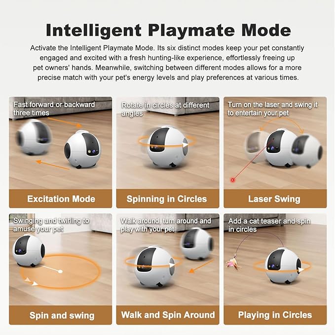 1080P HD Moving Pet Camera Two Way Audio Pet Camera 10000mAh Battery Pet Monitoring Camera Remote APP Control Camera with Night Vision Interactive Cat Camera Companion Robot