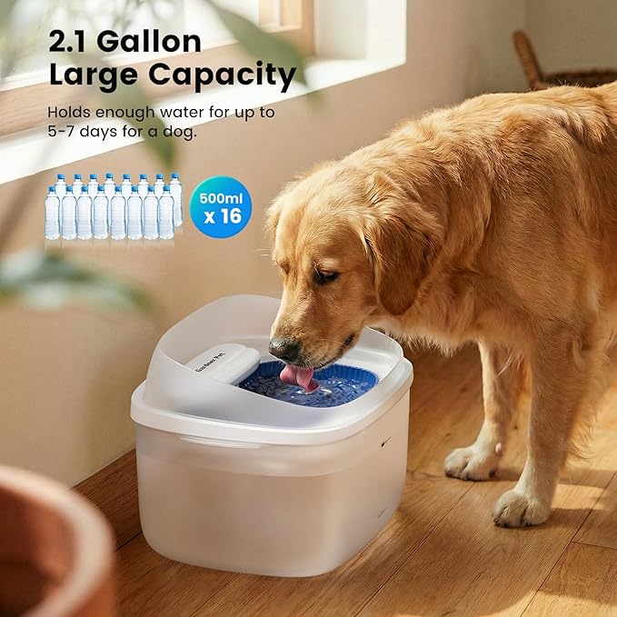 Gardner Pet Dog Water Fountain, Dog Water Bowl Dispenser with Automatic Vortex Circulation 8L/2.1Gal Large Capacity for Large Dogs, Adapter Included