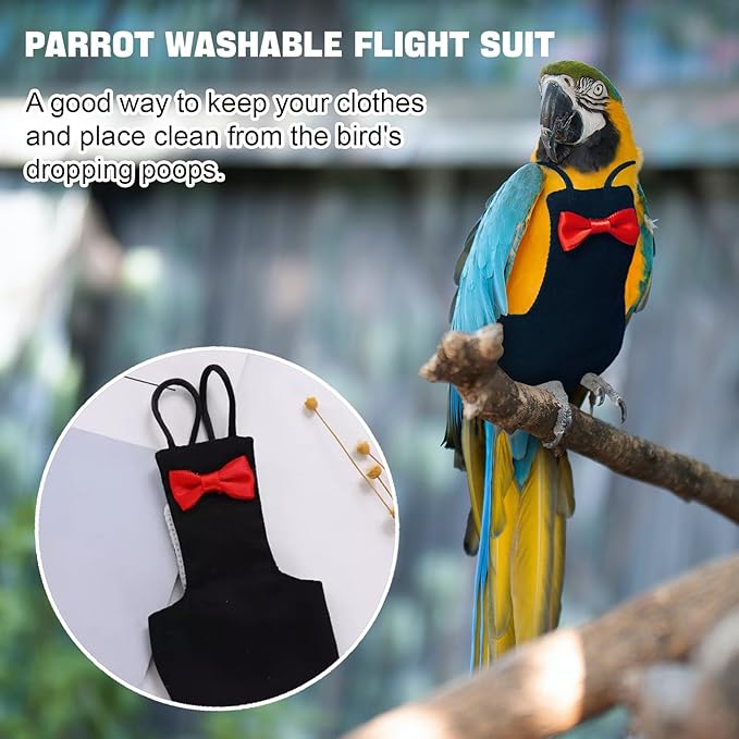 Bird Diaper Washable Reusable Parrot Flight Suit Nappies Protective Breathable Parrot Nappy Clothes for Parakeet, Macaw, Budgie, Canary, Cockatiel (Black, XXL)