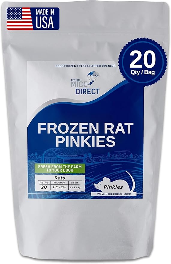 MiceDirect Frozen Pinkie Rat Food for Corn, Rat, King Snakes & Other repitles. (20 Count)