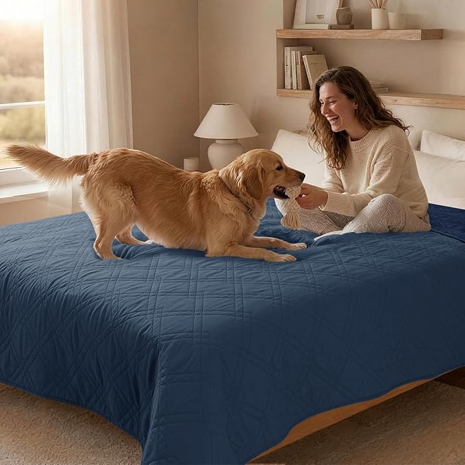 100% Waterproof Dog Couch Protector, Triple-Layer Waterproof Dog Bed Cover Pet Blanket Reversible 2-Tone Sofa Shield, Non-Slip Furniture Guard for Pets(68×82 Inch, Blue+Navy Blue)