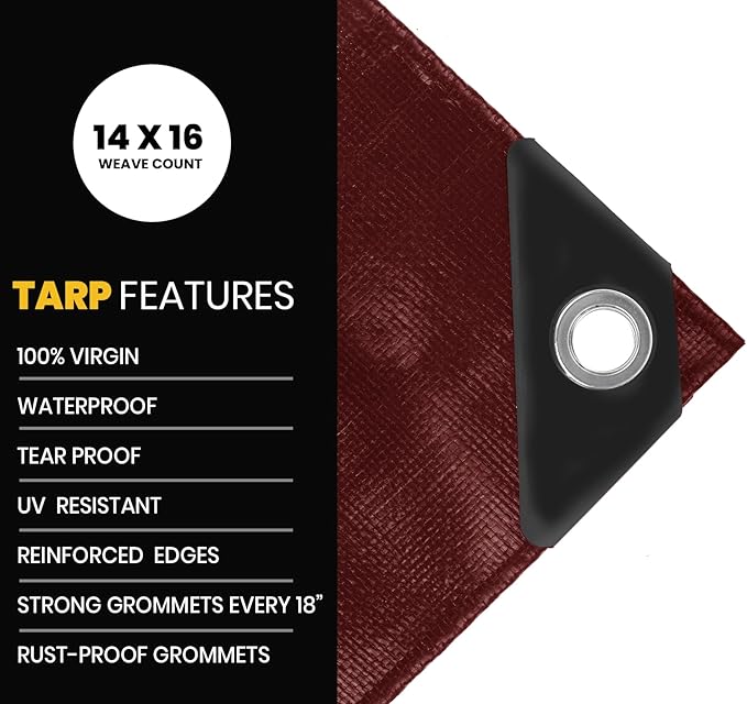 PROTARP Extra Heavy Duty 16 Mil Tarp Cover, Waterproof, UV Resistant, Rip and Tear Proof, Poly Tarpaulin with Reinforced Edges for Roof, Camping, Patio, Pool, Boat. (Maroon/Black 20′ X 30′)