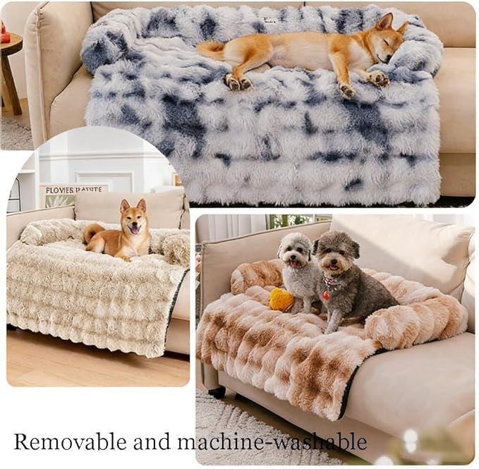 Dream Cloud Pet Sofa Bed for Dogs Cats, 2026 Washable Removable Calming Fluffy Plush Mat for Furniture Protector, Long Fur Non-Slip, for Small/Medium/Large Home Pets (Khaki, XL: 47.2 * 37.4IN)