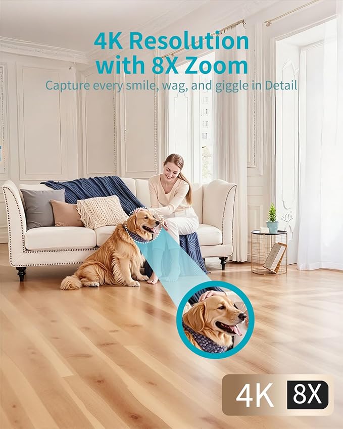 VIMTAG 4K UHD Pan/Tilt Cameras for Home Security, Indoor Camera for Pet/Dog/Cat/Baby/Nanny/Room with Phone App, 5G/2.4G WiFi, Night Vision, 2-Way Audio, Motion Tracking, AI Detection, Works w/Alexa