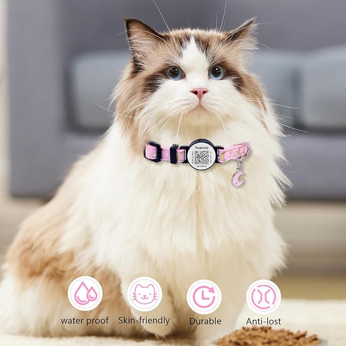 The Ultimate QR Code Pet ID Collar 4-Pack | Breakaway Adjustable Cat Collars with Secure Online Profile | Never Lose Your Cat with Cute Moon & Stars Design (Star & Moons - 4 Pack)
