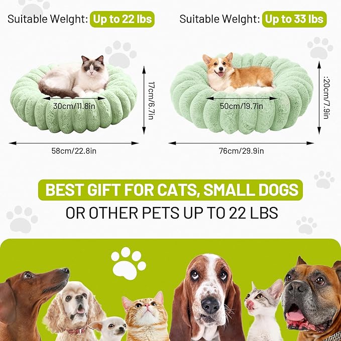 Cloudsoft Flower Cat Bed and Dog Bed, Washable Plush Pet Bed with Non-Slip Water-Resistant Bottom, Faux Furfor Cats & Small Dogs Up to 22 lbs, 22.8"x22.8" (Green)
