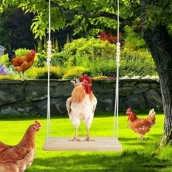 3PCS Chicken Swing, Natural Wood Chicken Toys for Coop, Easy Install Chicken Run Accessories, Adjustable Wood Stand for Hens Poultry Rooster Bird Parrot