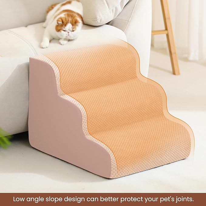 Dog Stairs for Small Dogs, 3 Tiers High Density Foam Dog Ramp, Extra Wide Non-Slip Pet Steps for High Beds Or Couch, Soft Foam Doggie Ladder for Dogs Injured, Older Pets, Small Cats