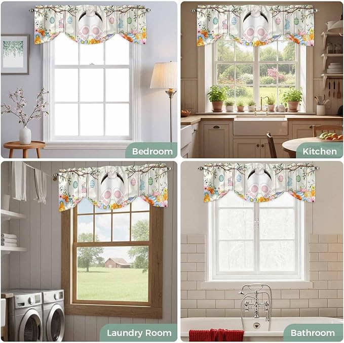 Easter Tie Up Valance Curtains for Windows, Kitchen Curtains Window Shades