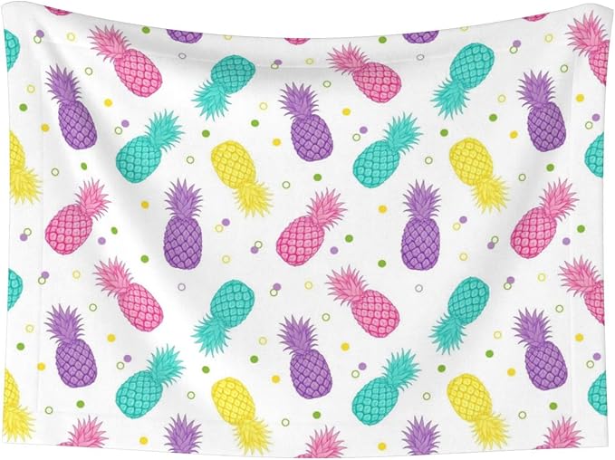 Pet Blanket for Couches and Beds, Colorful Tropical Summer Pineapple Print, Reversible Double Sided Plush Design with Soft Bumpy Texture and Smooth Surface, Furniture Protector