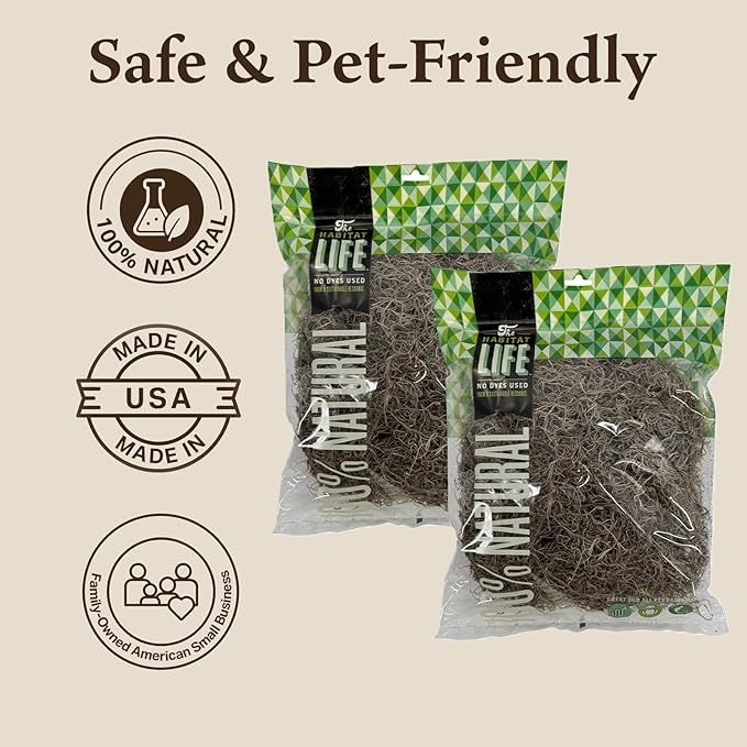 The Habitat Life - Natural Spanish Moss - for Reptiles, Amphibians & Invertebrates Terrariums - Humidity Control - Breathable Bedding - Dye-Free & Safe - Medium - 2 Pack
