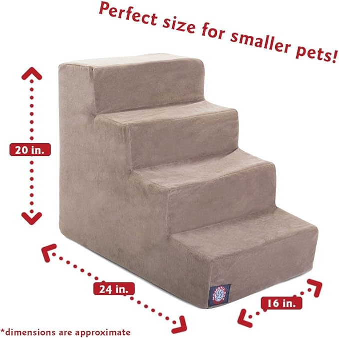 3 Step Black Velvet Suede Pet Stairs By Majestic Pet Products, 4 Step (Heavy-Duty), Stone