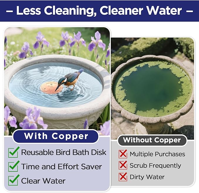 Bird Bath Copper Disk, Copper Disk for Bird Bath Cleaning, A Universal Purification Fit for Outdoor Bird Baths