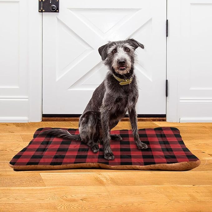 Red and Black Buffalo Plaid Christmas Pet Bed Cute Dog Bed Mat Absorbing Non Slip Pad Pet Sleeping Mat for Small, Medium, and Large Dogs Puppy Cat 24 in x 18 in