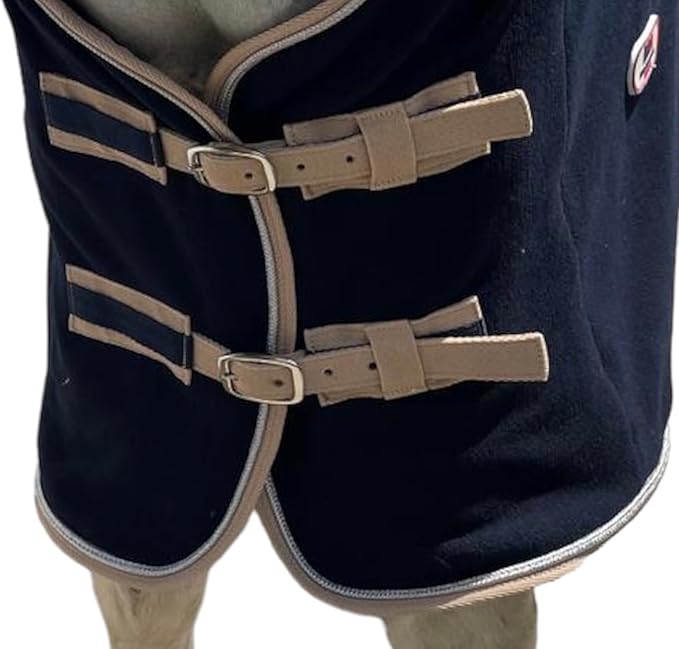 Majestic Ally Anti Pill Fleece Horse Blanket/Sheet with Silver Braided Rope (Navy, 74)