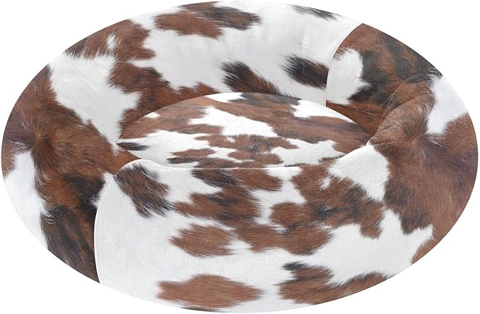 Round Cat Bed Dog Bed,20in Cow Print Washable Non-Slip Bottom Soft Pet Bed for Small Medium Dogs and Cats