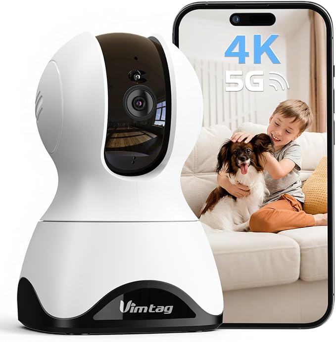 VIMTAG 8MP UHD Pan/Tilt Indoor Camera for Pet/Dog/Cat/Baby/Nanny, Security Camera for Home/Room with Phone App, 5G/2.4G WiFi, Night Vision, 2-Way Audio, Motion Tracking, AI Detection, Works w/Alexa