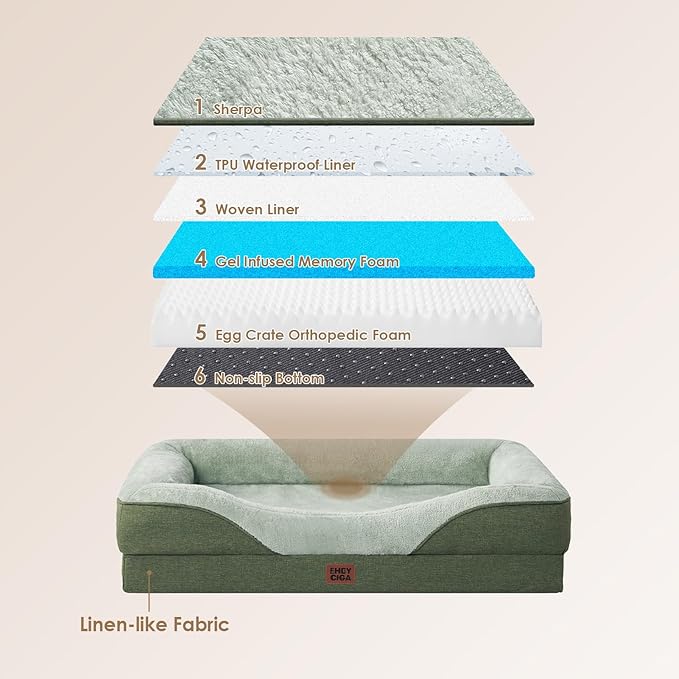 EHEYCIGA Orthopedic Dog Bed for Large Sized Dog, 41x27x7.5 Inch Large Memory Foam Dog Couch Bed with Sides, Waterproof Liner & Washable Removable Cover, Bolster Pet Sofa, Green
