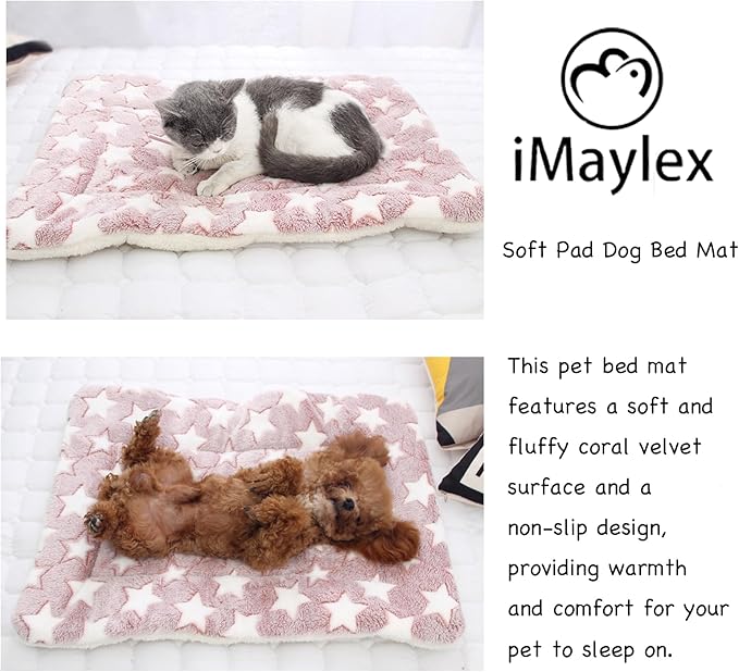 iMaylex Soft Pad Dog Bed Mat, Thicken Warm, Star Pattern, Reversible, Fluffy Pet Dog Sleeping Mattress, Cameo Brown, Medium
