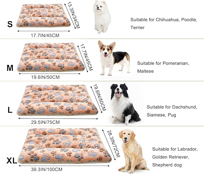 Cat Dog Bed Mat & Blanket, Reversible Pets Crate Pad Bed Mat and Ultra Soft Warm Fleece Calming Blanket for Small Puppy Kitty, Washable