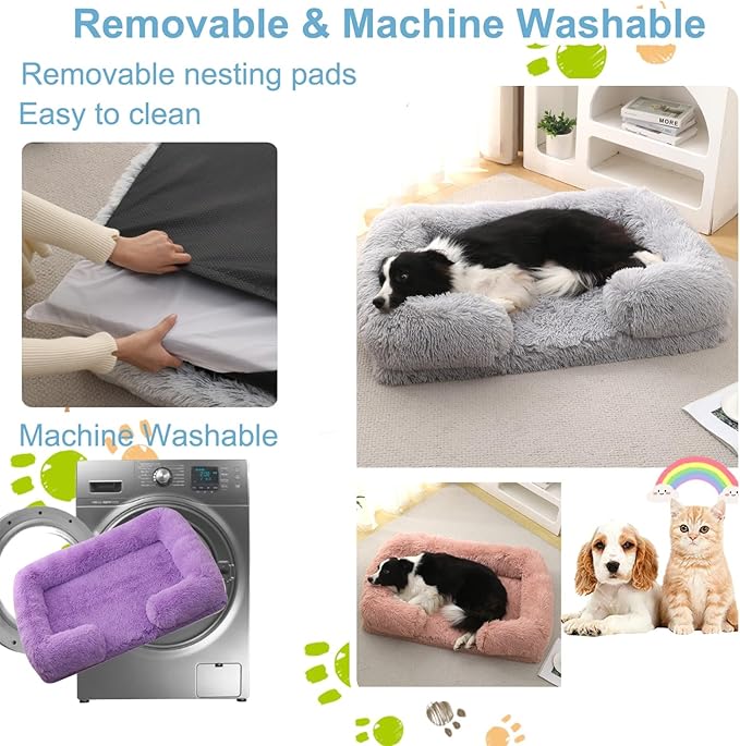 Dog Beds Large Sized dog Orthopedic, Sofa Dog Bed with Waterproof Lining and Nonskid Bottom, Rectangle Washable Dog Bed for Medium Small Dogs and Cats Comfortable ( Color : Purple , Size : 43 x 27" )