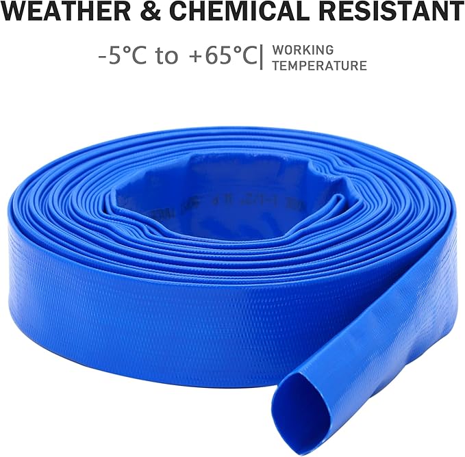 DAVCO 1.25" x 100 ft Pool Backwash Hose, Heavy Duty Reinforced Blue PVC Lay