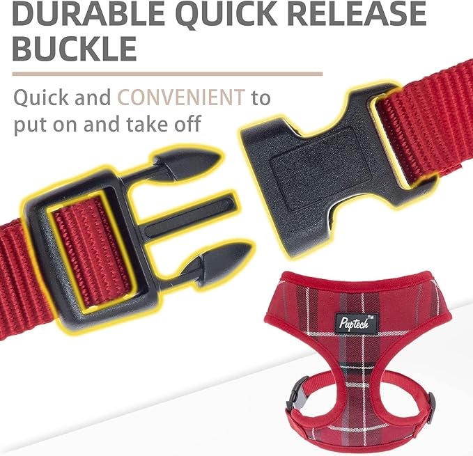 PUPTECK Soft Mesh Dog Harness and Leash Set Pet Puppy Cat Comfort Padded Vest No Pull Harnesses, Red, S